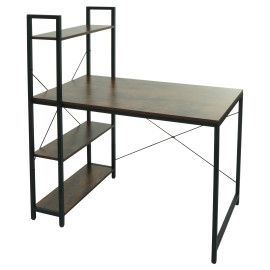 Bureau avec étagère HWC-K81 - table d'ordinateur portable table de travail - 100x60cm métal MDF - brun