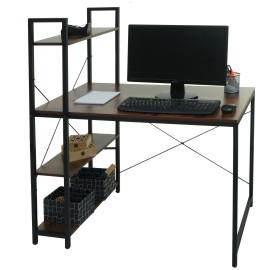 Bureau avec étagère HWC-K81 - table d'ordinateur portable table de travail - 100x60cm métal MDF - brun