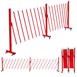 Barrière de sécurité en aluminium HWC-B34 - barrière de sécurité à ciseaux avec roulettes - extensible 110x60-500cm - rouge-bla