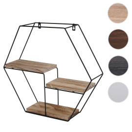 Étagère murale HWC-K76 - Étagère suspendue Étagère flottante - 3 étagères Métal Bois massif Industriel 43x49x11cm - brun foncé