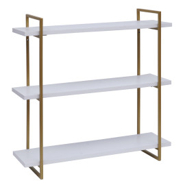 Etagère murale HWC-K78 - étagère suspendue - 3 étagères en métal massif-bois industriel 60x60x18cm - blanc - métal doré
