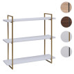 Etagère murale HWC-K78 - étagère suspendue - 3 étagères en métal massif-bois industriel 60x60x18cm - blanc - métal doré