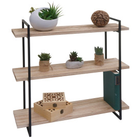 Étagère murale HWC-K78 - Étagère suspendue Schweberegal - 3 étagères Bois massif industriel 60x60x18cm - naturel - métal noir