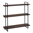 Etagère murale HWC-K78 - étagère suspendue Schweberegal - 3 étagères en bois massif Industrial 60x60x18cm - brun foncé - métal n
