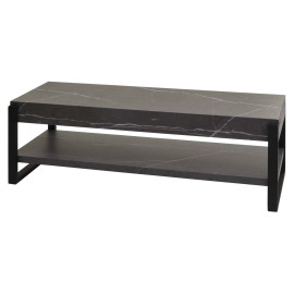 Rack TV HWC-L53 - Table TV Lowboard Table TV - métal 42x120x44cm - aspect marbre gris