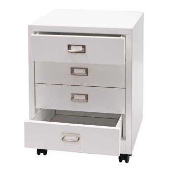 Caisson à roulettes HWC-L49 - armoire à tiroirs en acier armoire à dossiers - métal 55x40x41cm 4 tiroirs - blanc