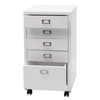 Caisson à roulettes HWC-L49 - armoire à tiroirs en acier Armoire à dossiers - métal 75x40x41cm 5 tiroirs - blanc