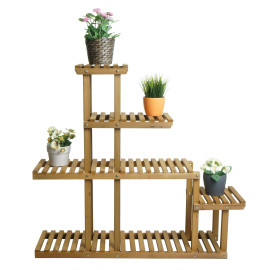 Étagère à plantes HWC-L71 - Étagère à fleurs - 5 étagères - 95x105x25cm Outdoor Sapin Bois MVG - brun