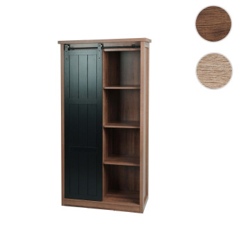 Armoire HWC-K75 - commode Highboard - porte coulissante 8 compartiments de rangement - aspect bois métal industriel 163x76x38cm