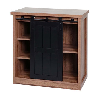 Commode HWC-K75 - armoire étagère - porte coulissante 5 compartiments de rangement - aspect bois métal industriel 84x80x40cm - b