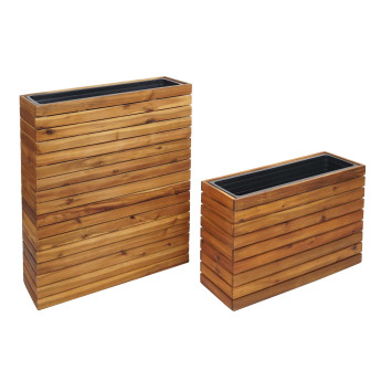 Lot de 2 bacs à plantes HWC-L21 - bac à plantes pot de fleurs surélevé - anguleux Outdoor Acacia bois certifié MVG - brun