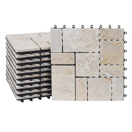 Carreau en pierre HWC-K70 - carreau de sol - balcon/terrasse en pierre naturelle - 11x 30x30cm 1m2 - blanc