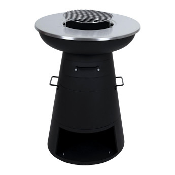 Bol de feu avec grill HWC-K96 - foyer panier de feu BBQ - grille plaque de grill - acier inox Ø 58cm noir