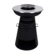 Bol de feu avec grill HWC-K96 - foyer panier de feu BBQ - grille plaque de grill - acier inox Ø 58cm noir
