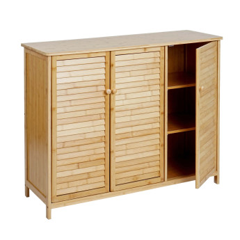 Sideboard HWC-B18 - Armoire Commode Highboard - 3 portes Bambou 81x97x34cm