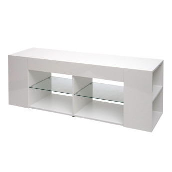Rack TV HWC-L36 - Table de télévision Table basse Armoire TV Commode - bois 50x144x40cm Compartiment de rangement - blanc brilla