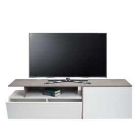 Rack TV HWC-L34 - Lowboard Table TV Sideboard Armoire TV Commode - bois 45x161x40cm Compartiment de rangement - aspect béton bla