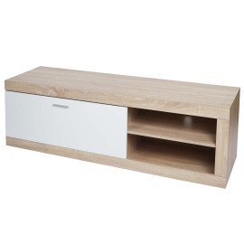 Rack TV HWC-L33 - Table TV Table basse Armoire TV Commode - bois 43x140x41cm Compartiment de rangement - aspect chêne - blanc