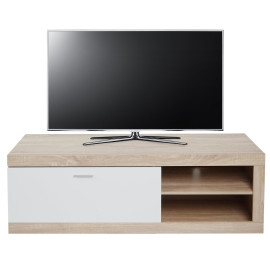 Rack TV HWC-L33 - Table TV Table basse Armoire TV Commode - bois 43x140x41cm Compartiment de rangement - aspect chêne - blanc