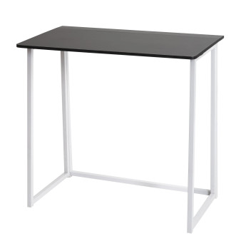 Bureau HWC-K67 pliable - table console pliante table d'ordinateur portable table de rangement - 80x45cm - métal MDF - blanc noir