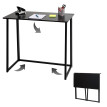 Bureau HWC-K67 pliable - table console pliante table d'ordinateur portable table de rangement - 80x45cm - métal MDF - noir