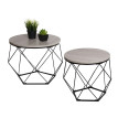 Ensemble de tables basses HWC-L37 - table basse table d'appoint table de salon - métal bois - aspect chêne gris