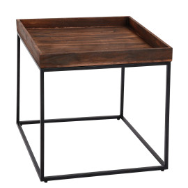 Table d'appoint HWC-K71 - table basse table - certifiée MVG bois de paulownia métal 60x60x60cm - brun foncé
