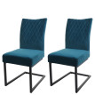 Lot de 2 chaises cantilever HWC-L15 - chaise visiteur chaise de conférence - velours acier époxy - turqoise-bleu