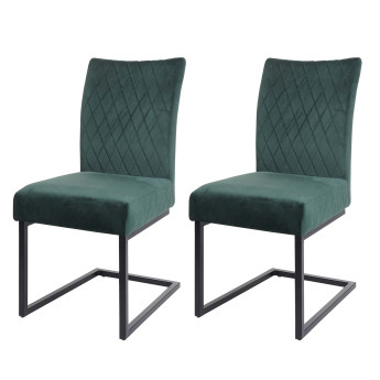 Lot de 2 chaises cantilever HWC-L15 - chaise visiteur chaise de conférence - velours acier époxy - vert