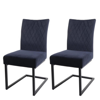Lot de 2 chaises cantilever HWC-L15 - chaise visiteur velours acier époxy - anthracite-bleu