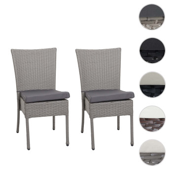Lot de 2 chaises en poly rotin HWC-G19 - chaise de balcon chaise de jardin - empilable - gris - coussin crème