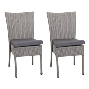 Lot de 2 chaises en poly rotin HWC-G19 chaise de jardin - empilable - gris - coussin gris foncé