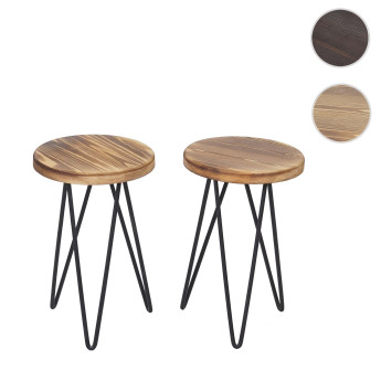 Set de 2 tables d'appoint HWC-A80 - table de nuit table basse - Industrial bois véritable Ø25cm - brun foncé