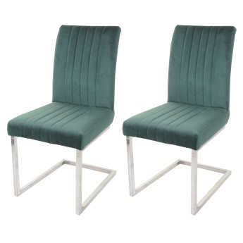 Lot de 2 chaises cantilever HWC-L14 - chaise visiteur chaise de conférence - velours inox brossé - vert