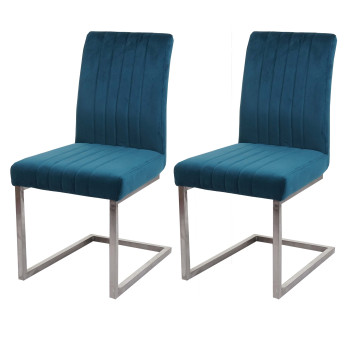 Lot de 2 chaises cantilever HWC-L14 chaise de conférence - velours inox brossé - turqoise-bleu