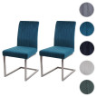 Lot de 2 chaises cantilever HWC-L14 chaise de conférence - velours inox brossé - turqoise-bleu