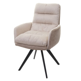 Chaise de salle à manger HWC-G66 pivotante Auto-Position tissu/textile - crème - avec accoudoirs
