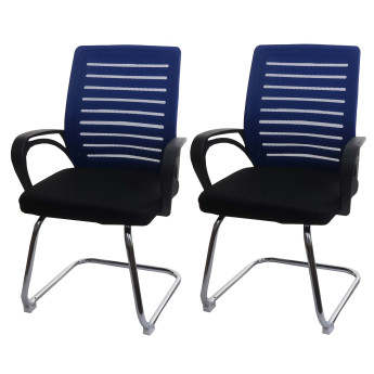 Lot de 2 chaises de conférence HWC-K51 piétement luge - charge max. 150 kg tissu/textile - bleu