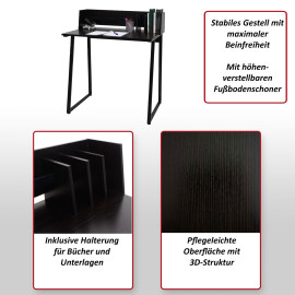 Table console HWC-K69 - table de téléphone - 82x51cm structure 3D - métal MDF - noir