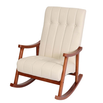Fauteuil à bascule HWC-K10, fauteuil à bascule Fauteuil relax ~ Similicuir crème, piétement aspect n