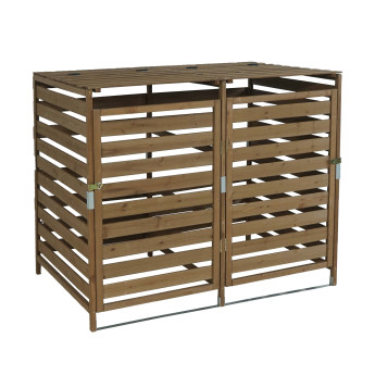 XL cache poubelle 2/4 places HWC-H62, cache poubelle, extensible 110x65x93cm bois massif ~ brun fonc