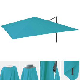 Revêtement de rechange pour parasol de luxe HWC-A96 3x3m (Ø4,24m) polyester 2,7kg ~ turquoise