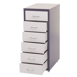 Caisson a roulettes Boston T851, meuble à tiroirs en acier, 69x28x41cm 6 tiroirs ~ gris foncé blanc