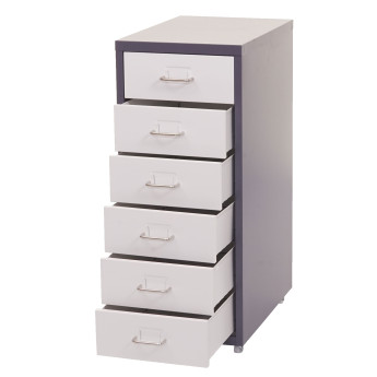 Caisson a roulettes Boston T851, meuble à tiroirs en acier, 69x28x41cm 6 tiroirs ~ gris foncé blanc