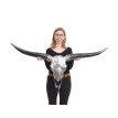 Crâne déco 132cm HWC-T454, trophée tête de taureau en polyrésine, intérieur/extérieur ~ argent