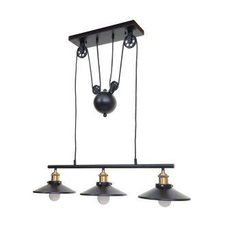 Lampe suspendue HWC-H84, lampe suspendue, avec câble Métal industriel hauteur réglable noir