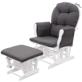 Fauteuil relax HWC-C76, fauteuil à bascule avec tabouret ~ tissu/textile, gris foncé, châssis blanc