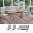 Ensemble 2x chaise de salle à manger+banc HWC-G54, cuisine, textile/similicuir, acier affiné ~ gris