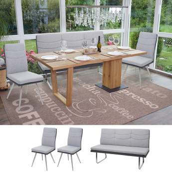 Ensemble 2x chaise de salle à manger+banc HWC-G54, cuisine, textile/similicuir, acier affiné ~ gris
