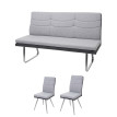 Ensemble 2x chaise de salle à manger+banc HWC-G54, cuisine, textile/similicuir, acier affiné ~ gris